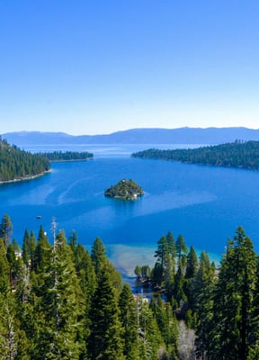 Emerald Bay Lake Tahoe aerial with island