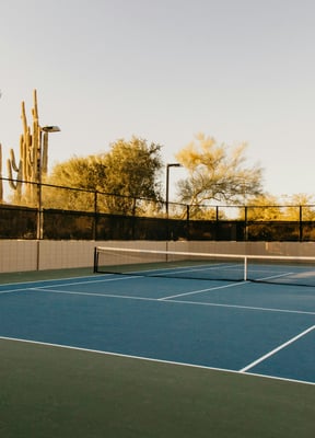 Indian Wells desert tennis court at sunset