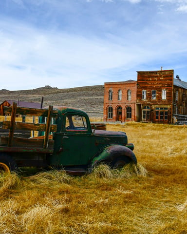 Bodie ghost town old truck and preserved buildings