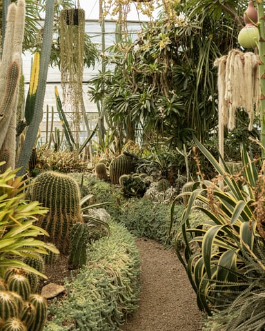 Winding path through a lush desert botanical garden