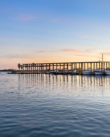 Bluff's Landing marina at sunset on Laguna Madre