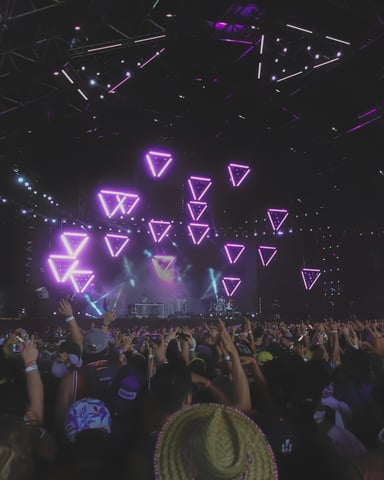 Festival crowd at night with lights
