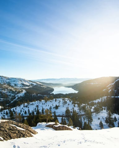 Palisades Tahoe ski resort snow mountain lake view