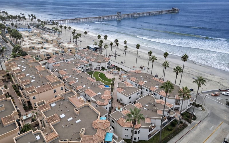 Palm-lined beachfront promenade