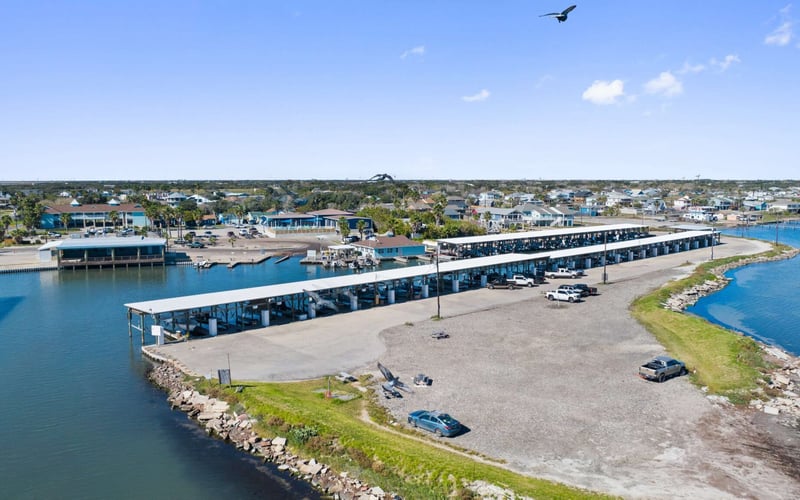 Bluff's Landing covered marina slips on the water