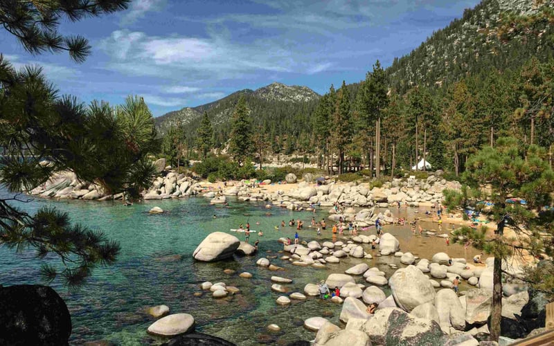 Lake Tahoe shoreline at dawn